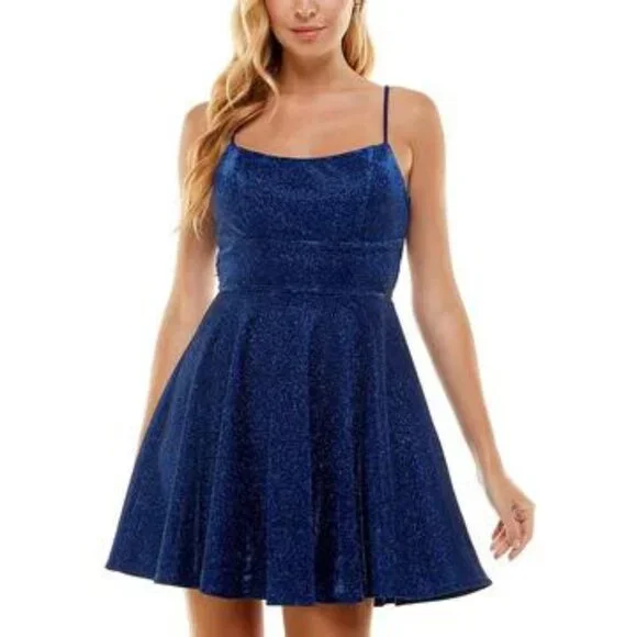 City Studio | Dresses | City Studio Juniors Size Cobalt Metallic Lace Back  Fit Flare Mini Dress | Poshmark